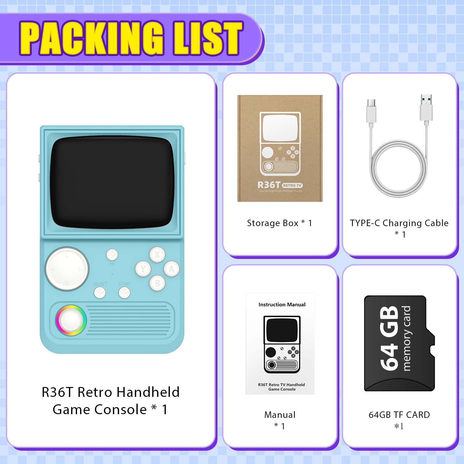 Consola portabila retro R36T, XONGSOR®, 64GB, 18000+ jocuri, ecran IPS 3.5", WiFi, baterie 3500mAh, albastru