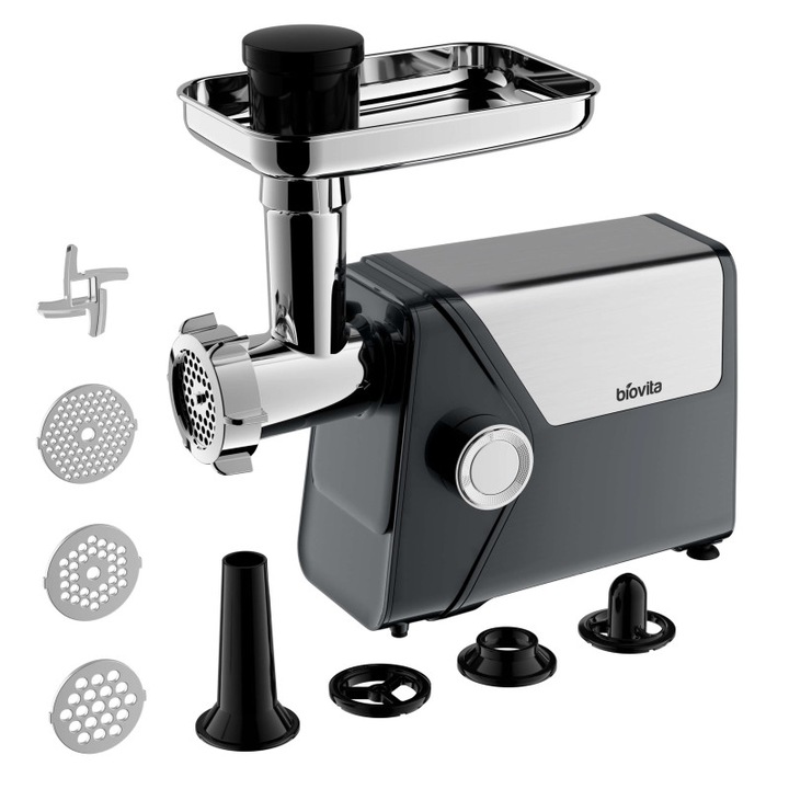 Masina de tocat carne Biovita MAX-2400, 2400W, cutite inox, tava larga, functie reverse