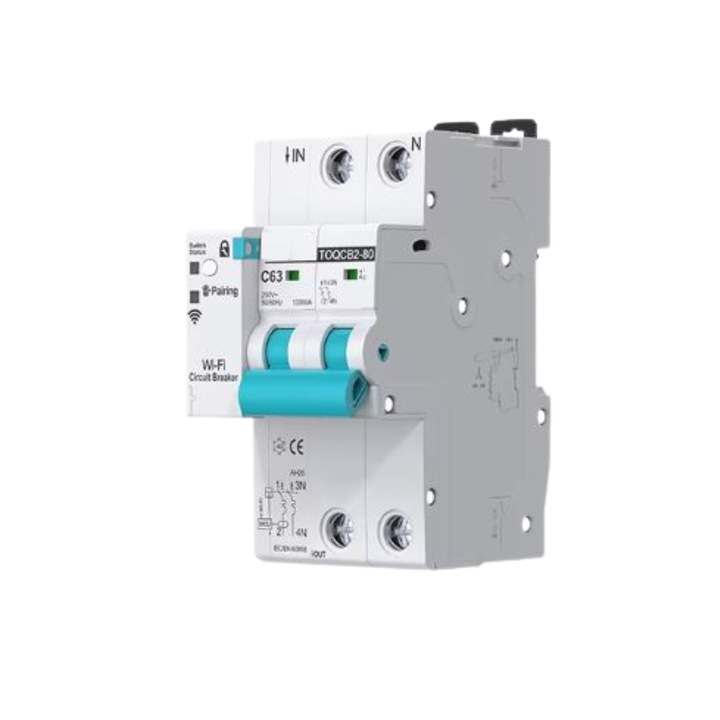 Смарт WiFi реле, Tongou, 2P 63A, електромер, 1P+N, защита от пренапрежение, регулируемо