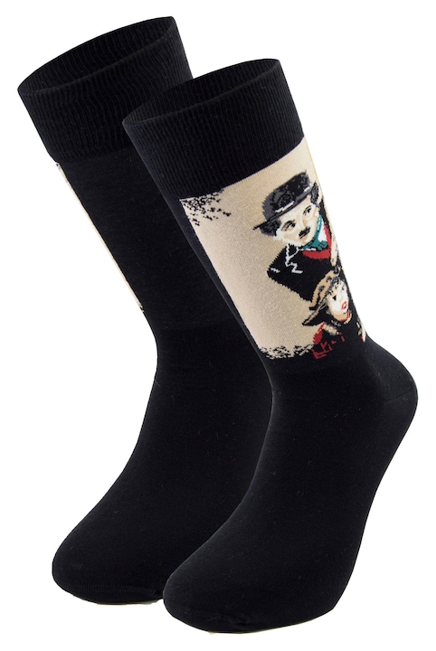 Sosete colorate haioase din bumbac pieptanat, Newtone, D058, Fara cusatura, Model Model Chaplin. The Kid Little Tramp, 40-45 EU