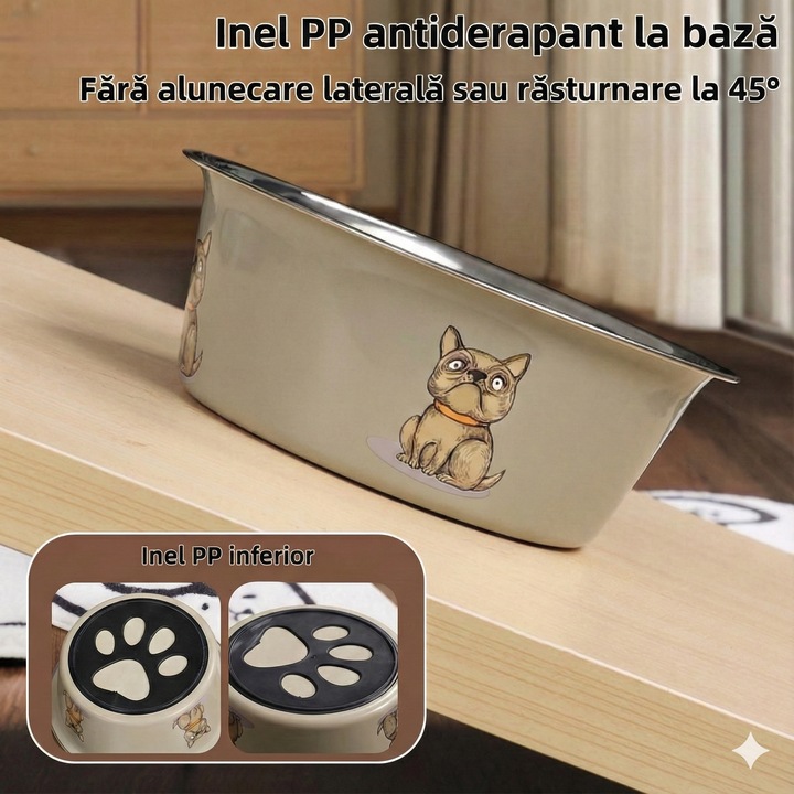 Castron hrana caini pisici, inox, 14 cm, antiderapant, verde deschis