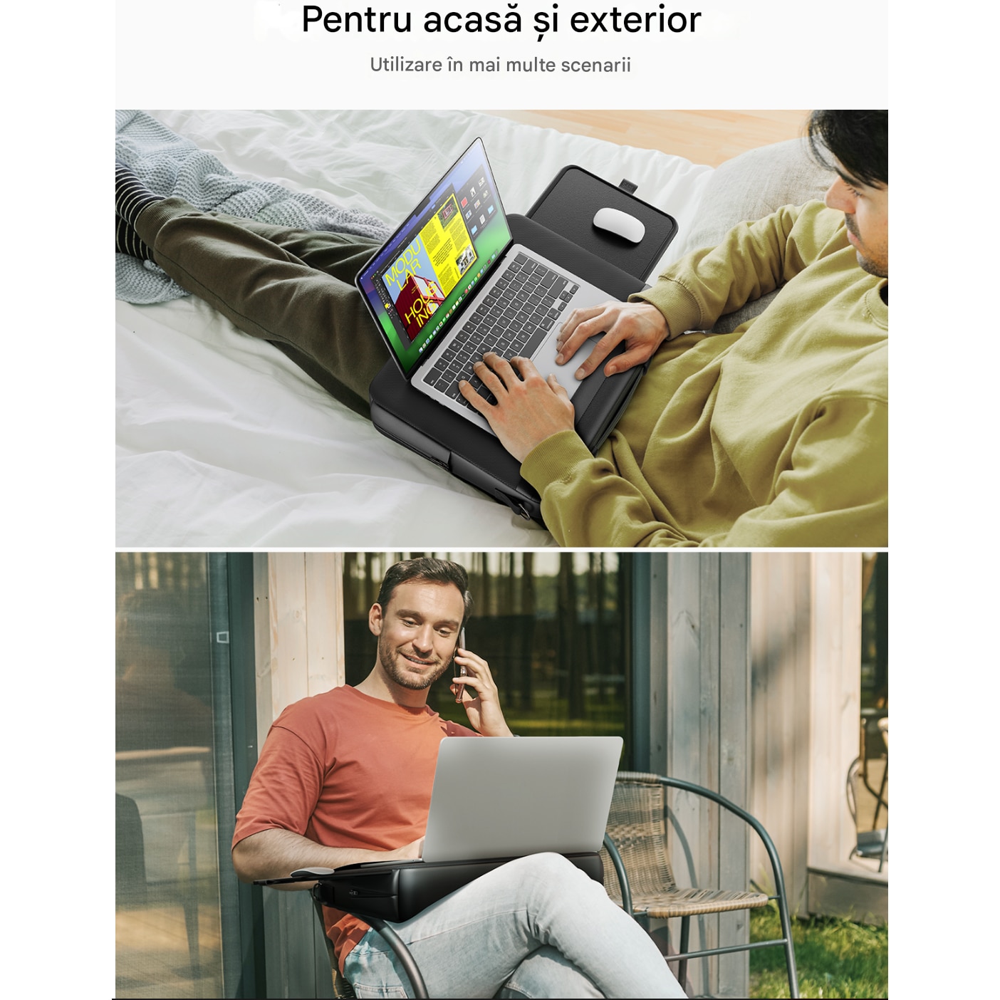Geanta Laptop 2-in-1 cu Birou Portabil Integrat, Laptop 15,6”, Tava Retractabila pentru Mouse, Ergonomica, Buzunare Laterale, Material Moale si Respirabil, Piele PU, Usoara, Portabila, Negru, SALENDRO