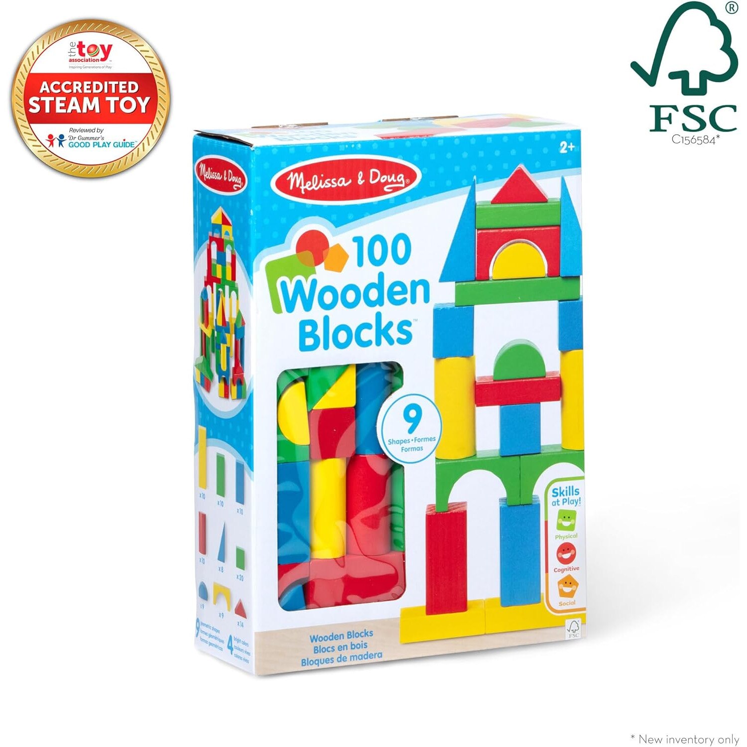 Set 100 cuburi din lemn pentru construcții, Melissa & Doug, 4 culori, 9 ...