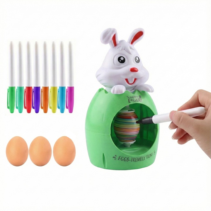 Tojásfestő készülék játékkal, DIY nyuszi gyerekeknek, tojás színezése és rajzolása, oktató húsvéti ajándék
