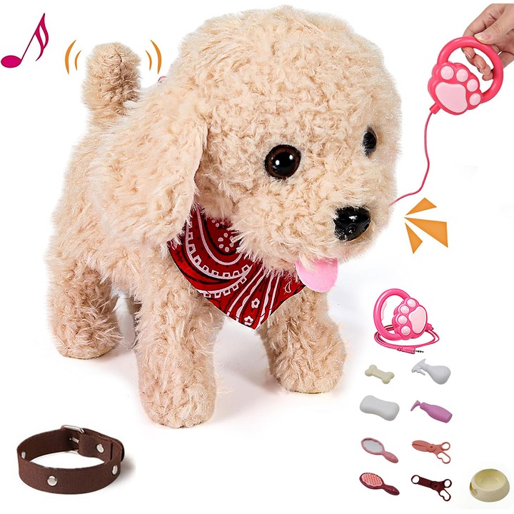 Catelus interactiv in lesa, YOUKUKE®, catel din plus, 21x23cm, set complet cu accesorii