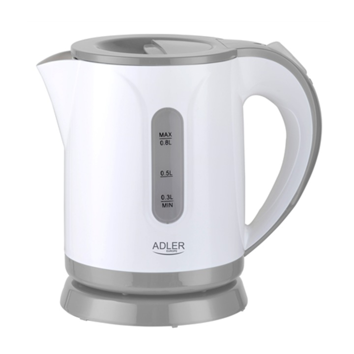 Fierbator electric Adler AD 1371g, 0.8L, 850W, alb/gri, baza rotativa 360°