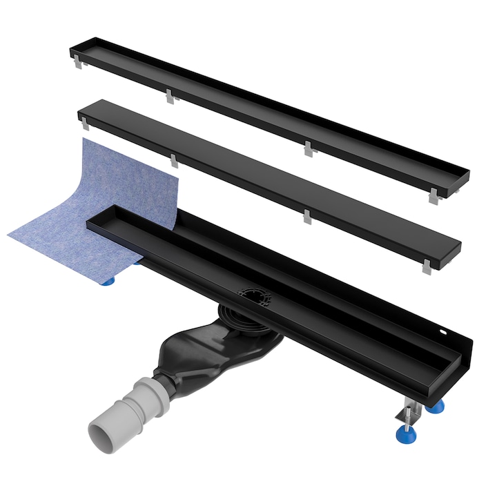 Rigola de dus, montaj langa perete, dimensiune 70 cm, otel inoxidabil, Negru