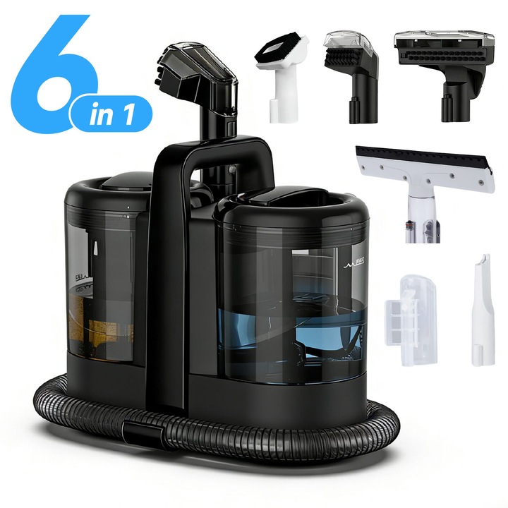 Aspirator cu spalare Nawaza W07, putere aspirare 15kpa, rezervor apa & detergent 1.5L, rezervor apa murdara 0.8L, accesoriu spatii inguste & incaltaminte, neagra, 750W