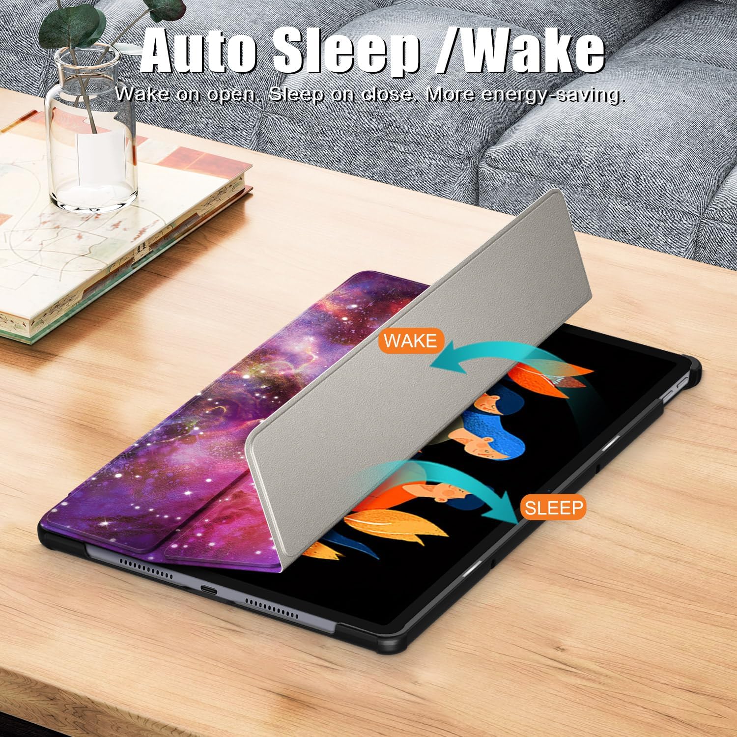 Husa pentru Lenovo Idea Tab Plus 12.1 Lightweight Slim, tip stand, functie sleep/wake-up si inchidere magnetica, protectie 360 - Galaxy