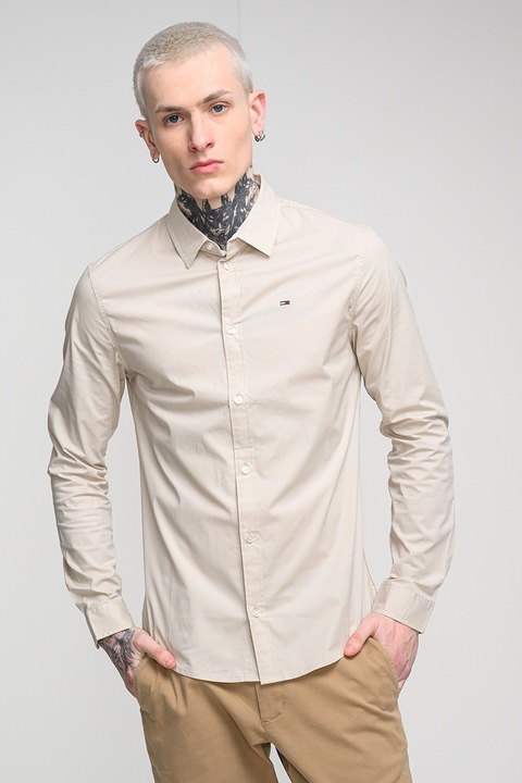 Tommy Jeans, Camasa slim fit, Maro nisip