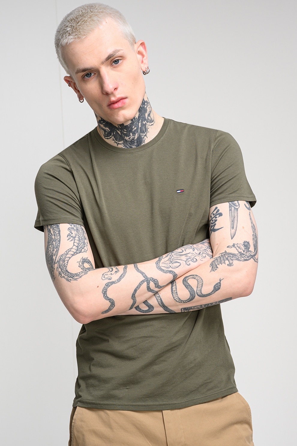 Tommy Jeans, Tricou slim fit de bumbac, Verde, XXL