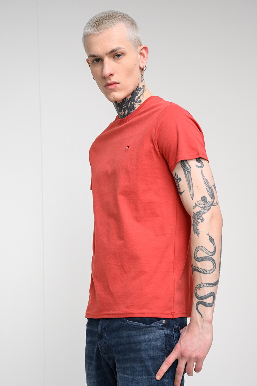 Tommy Jeans, Tricou slim fit de bumbac, Rosu vermillion, XXL