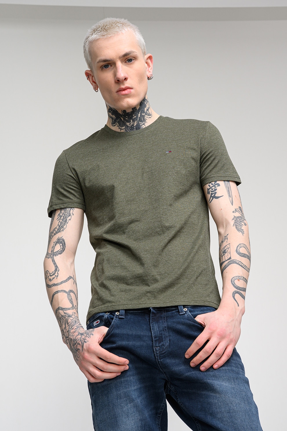 Tommy Jeans, Tricou slim fit, Verde inchis, XL