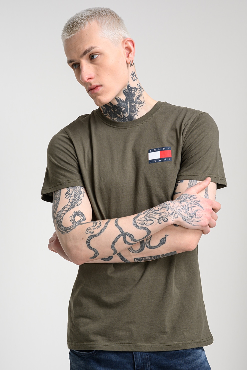 Tommy Jeans, Tricou de bumbac cu logo, Verde inchis, S