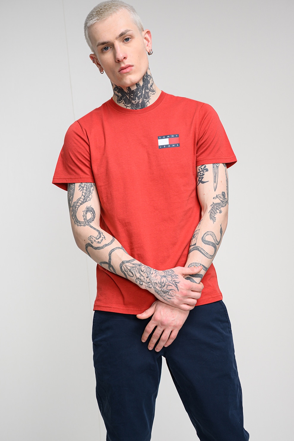 Tommy Jeans, Tricou de bumbac cu logo, Caramiziu, L