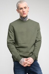 Tommy Jeans, Bluza de trening cu decolteu la baza gatului si logo discret, Verde, L