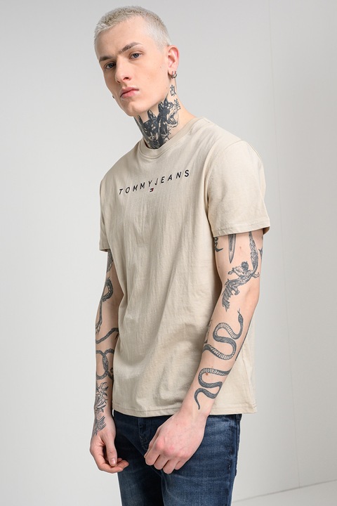 Tommy Jeans, Tricou din bumbac cu logo brodat, Maro nisip