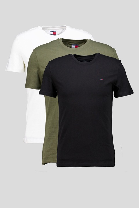 Tommy Jeans, Слим тениска - 3 броя, Бял/Зелен/Черен