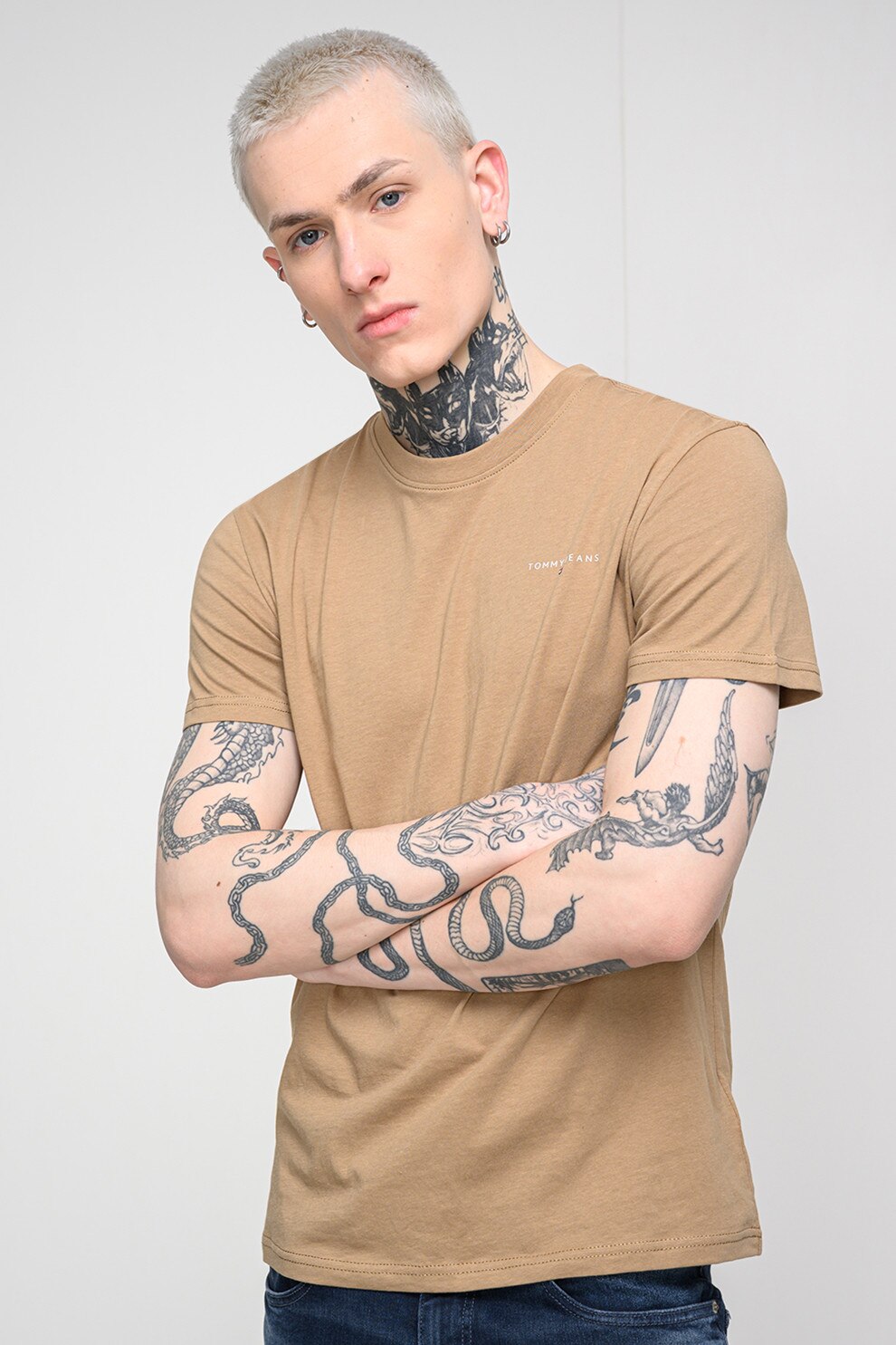 Tommy Jeans, Tricou slim fit cu logo, Maro deschis, M