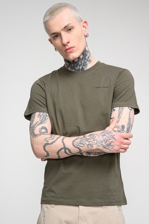 Tommy Jeans, Слим тениска с лого, Тъмнозелен, L