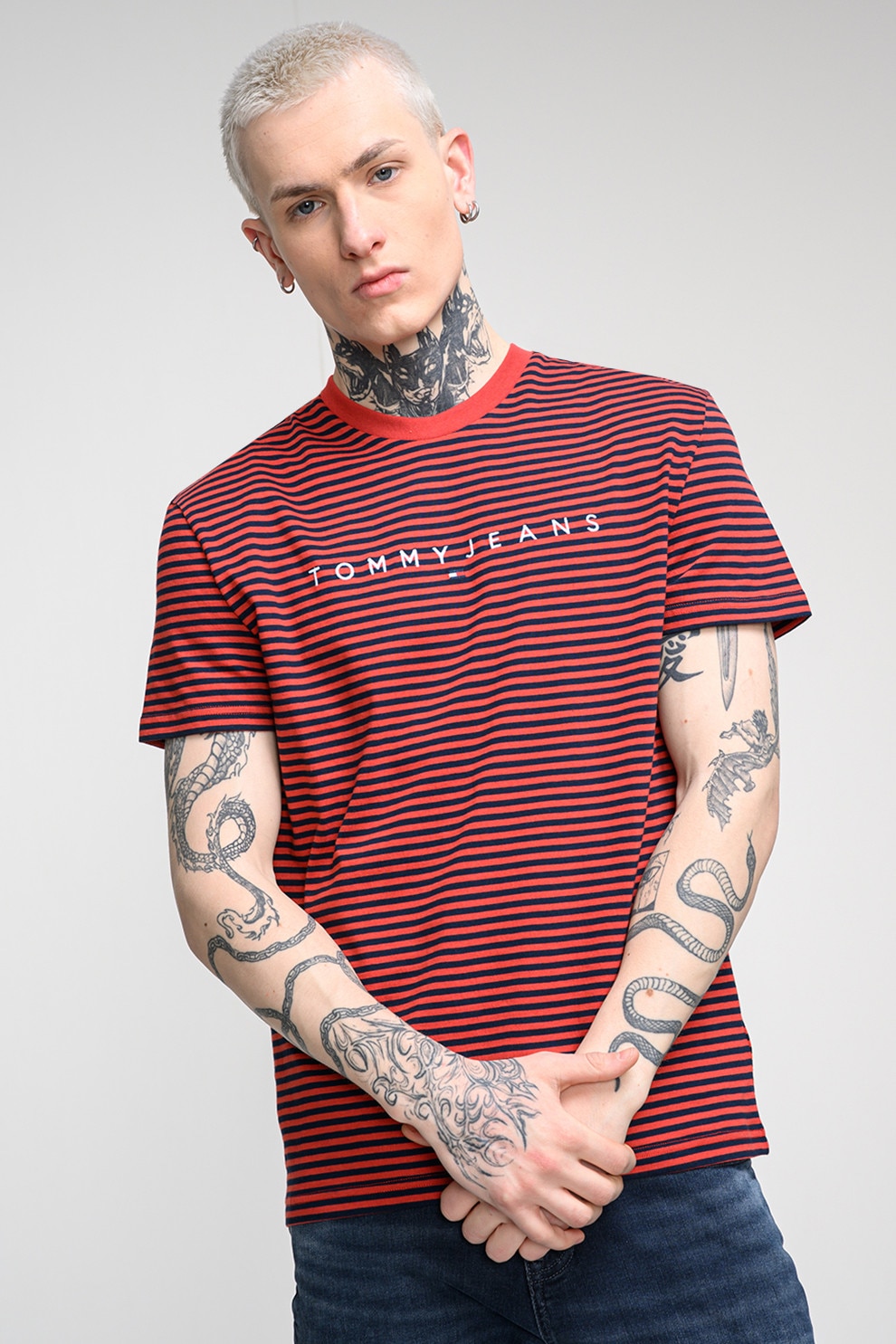 Tommy Jeans, Tricou de bumbac, Rosu, Bleumarin, S