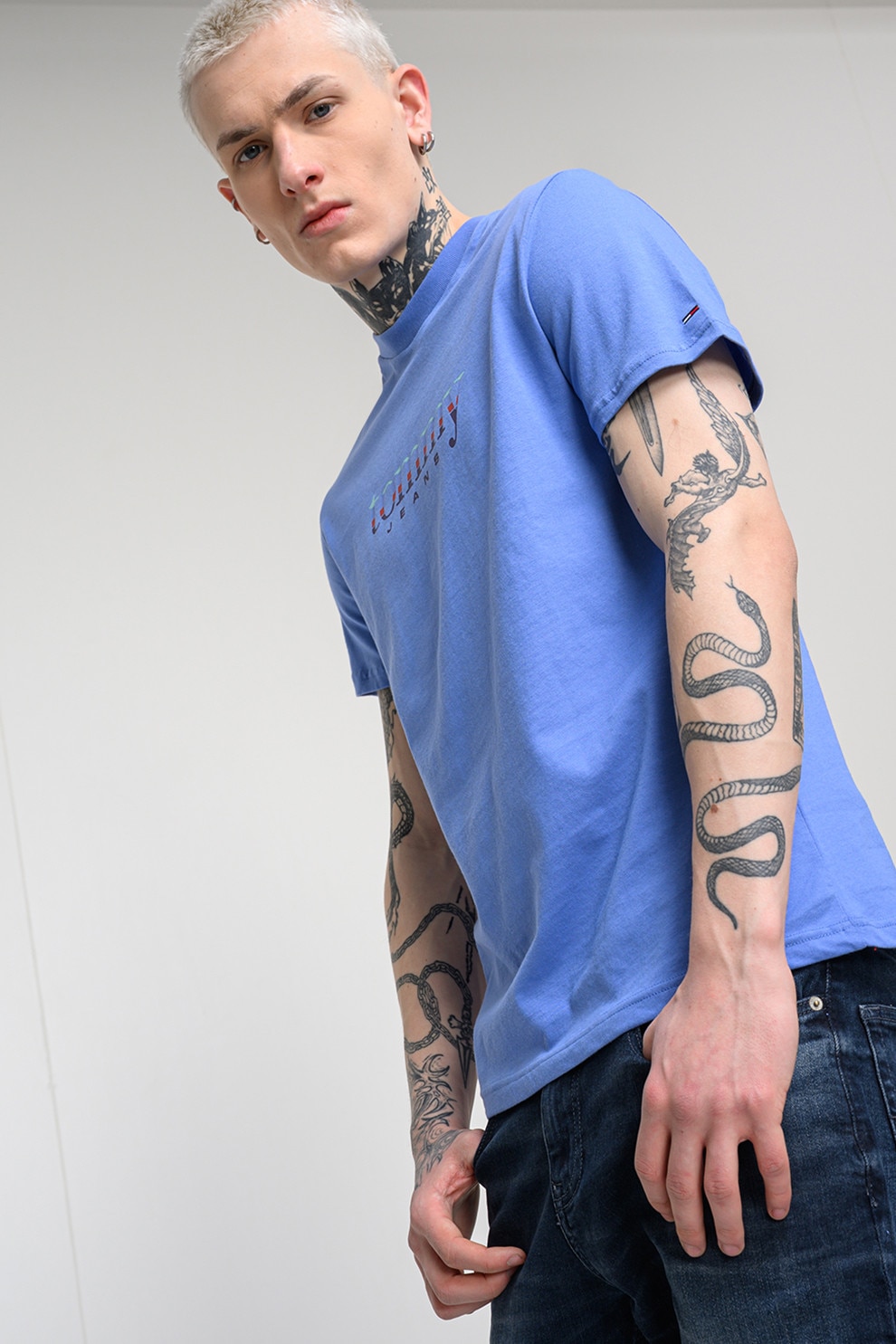 Tommy Jeans, Tricou cu imprimeu logo, Albastru lavanda, XXL