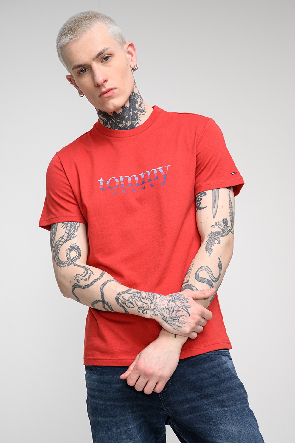 Tommy Jeans, Tricou cu imprimeu logo, Rosu vermillion, L