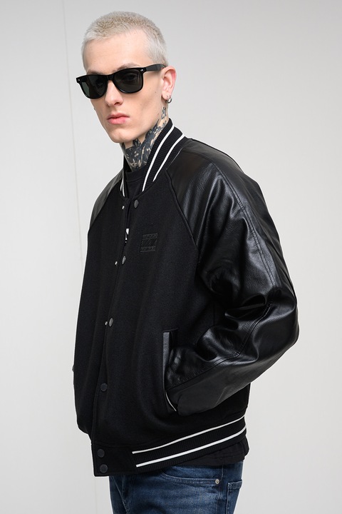 Tommy Jeans, Jacheta bomber din amestec de lana, Negru