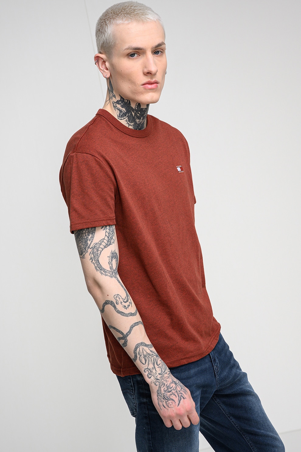 Tommy Jeans, Tricou regular fit de bumbac cu logo brodat, Caramiziu, XXL