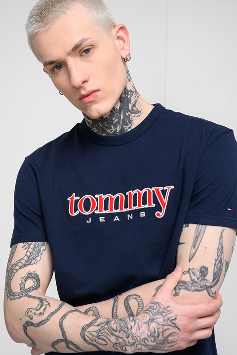 Tommy Jeans, Camasa regular fit cu logo brodat pe piept, Bleumarin