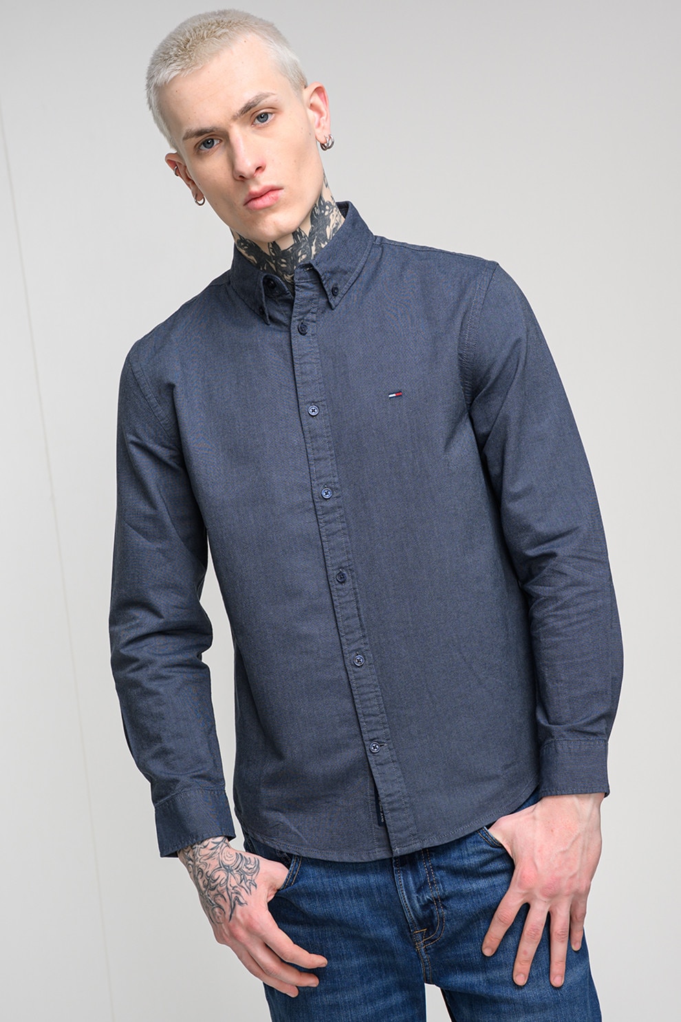 Tommy Jeans, Camasa regular fit cu guler fixat cu nasturi, Albastru ultramarin, M