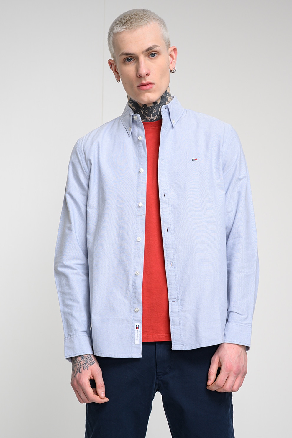 Tommy Jeans, Camasa regular fit cu guler fixat cu nasturi, Albastru lavanda, M