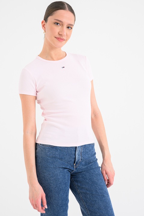 Tommy Jeans, Tricou slim fit striat, Roz deschis