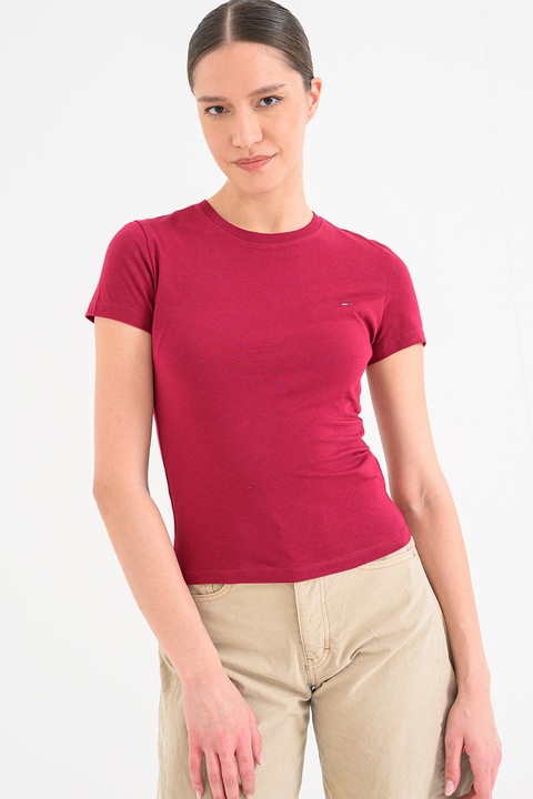 Tommy Jeans, Tricou cu broderie logo, Rosu inchis