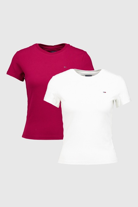 Tommy Jeans, Set de tricouri cu decolteu la baza gatului - 2 piese, Alb/Rosu inchis