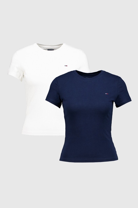 Tommy Jeans, Set de tricouri cu decolteu la baza gatului - 2 piese, Alb/Bleumarin