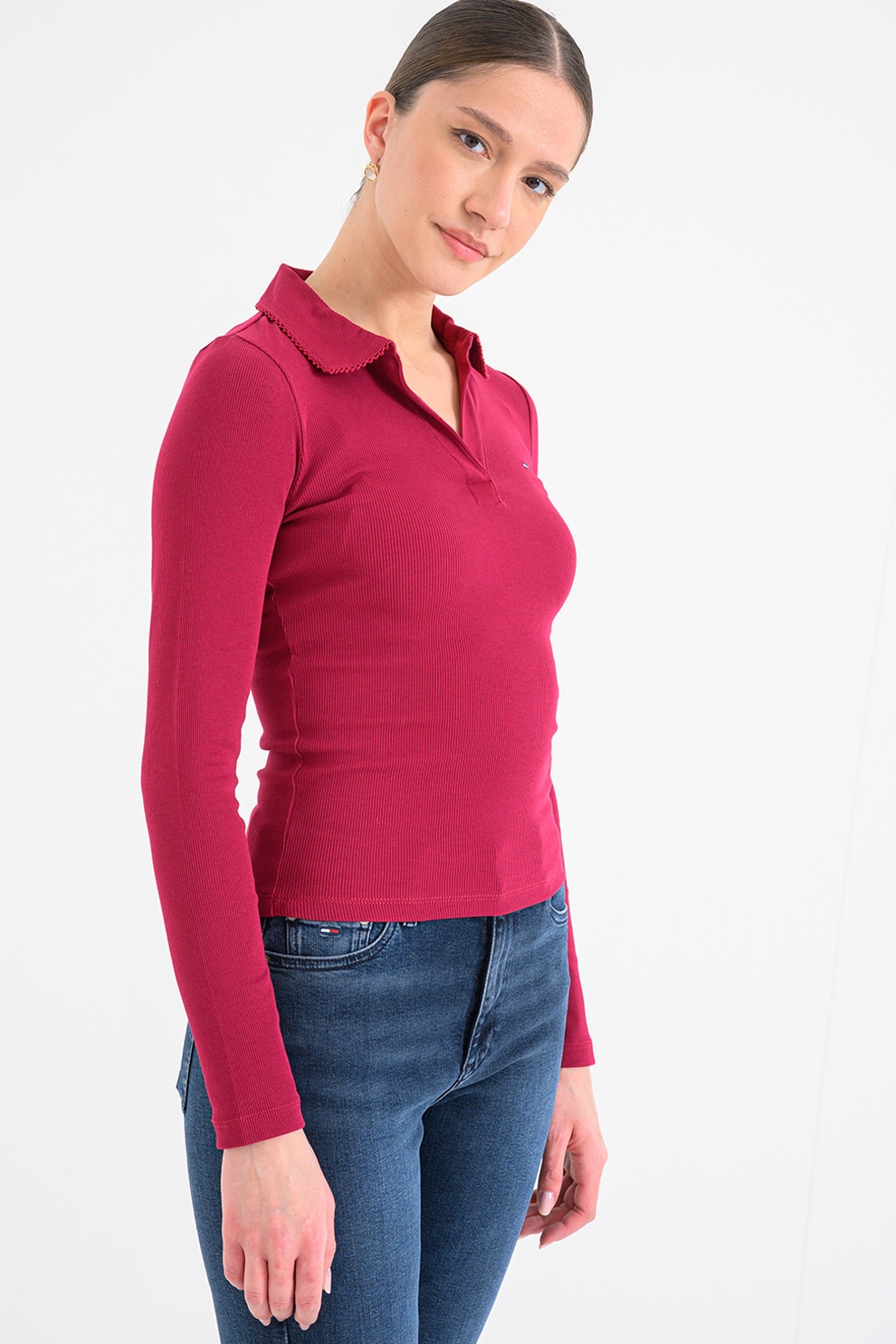 Tommy Jeans, Bluza polo cu dungi, Roz zmeuriu, L - eMAG.ro