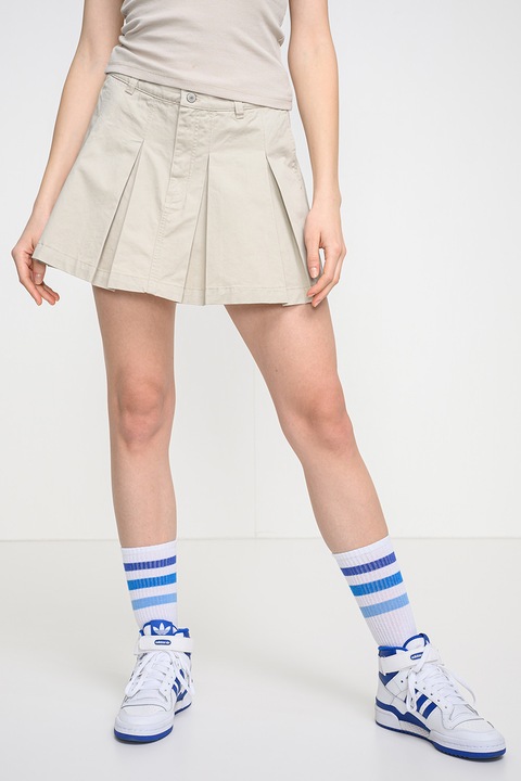 Tommy Jeans, Fusta din bumbac cu pliuri, Maro nisip