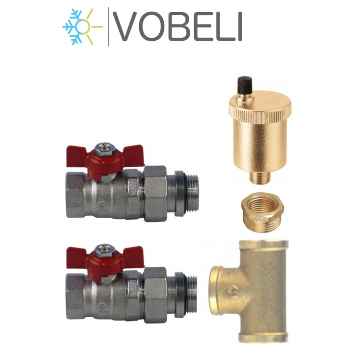 Kit de instalare Vobeli, 1", pentru centrale termice, include aerisitor automat și robinet de trecere