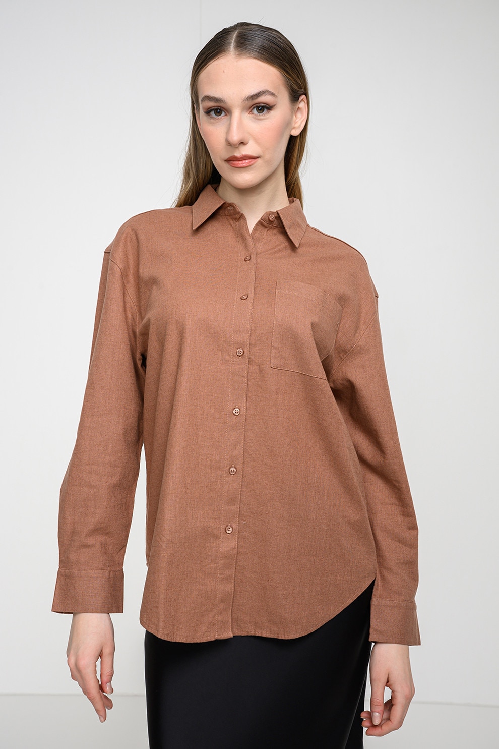 CALVIN KLEIN JEANS, Camasa din amestec de in cu buzunar pe piept, Caramel, S