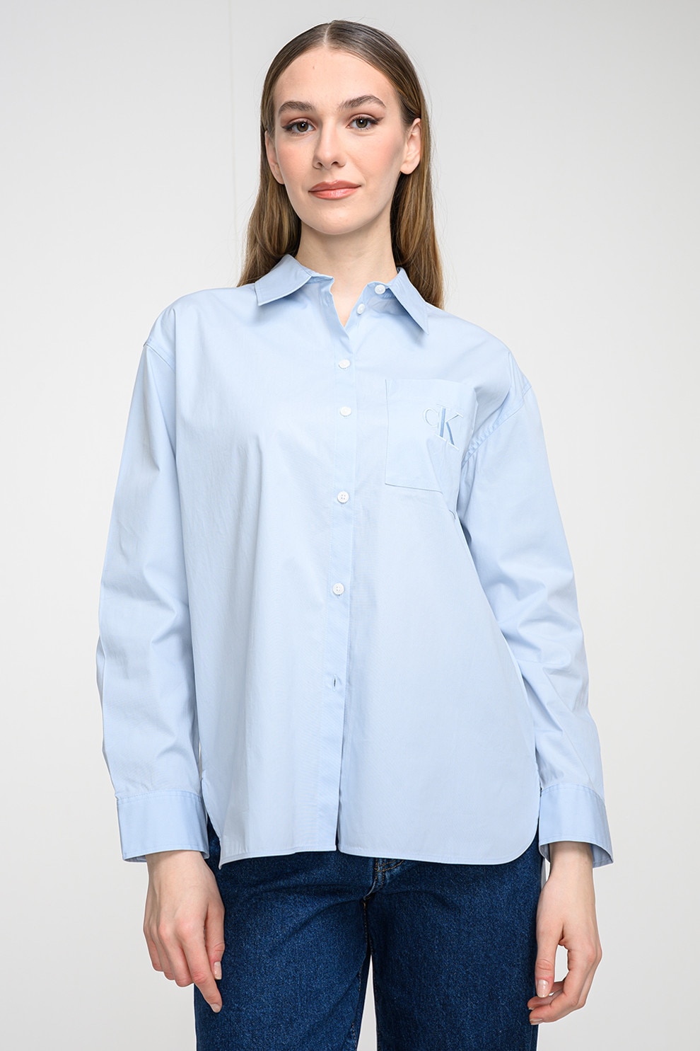 CALVIN KLEIN JEANS, Camasa lejera cu buzunar pe piept, Albastru deschis, S