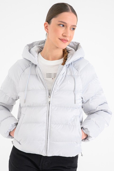 CALVIN KLEIN JEANS, Szélálló télikabát kapucnival, Világosszürke
