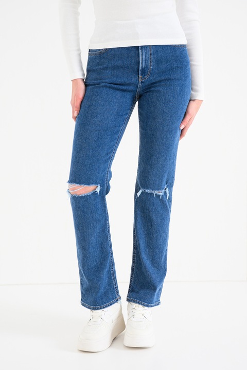 CALVIN KLEIN JEANS, Прави дънки с висока талия, Син меланж