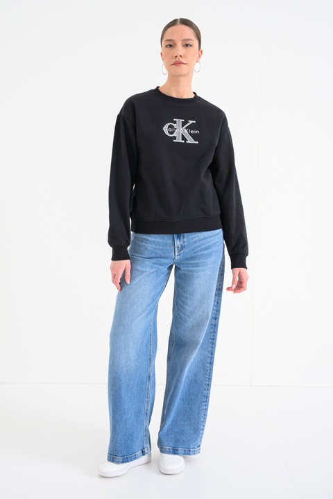 CALVIN KLEIN JEANS, Суитшърт с лого и паднали ръкави, Черен