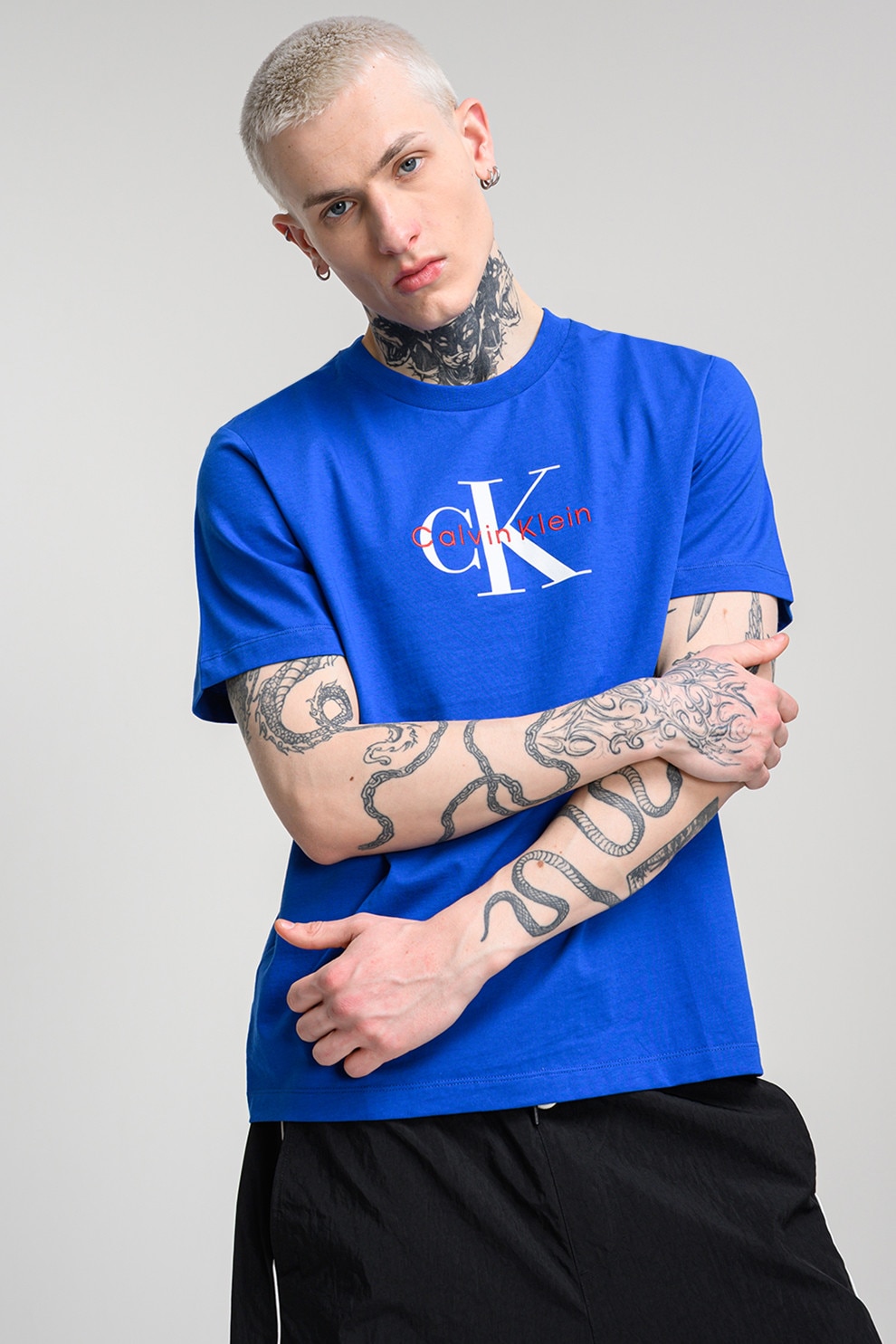 CALVIN KLEIN JEANS, Tricou din bumbac cu imprimeu logo, Albastru royal, M