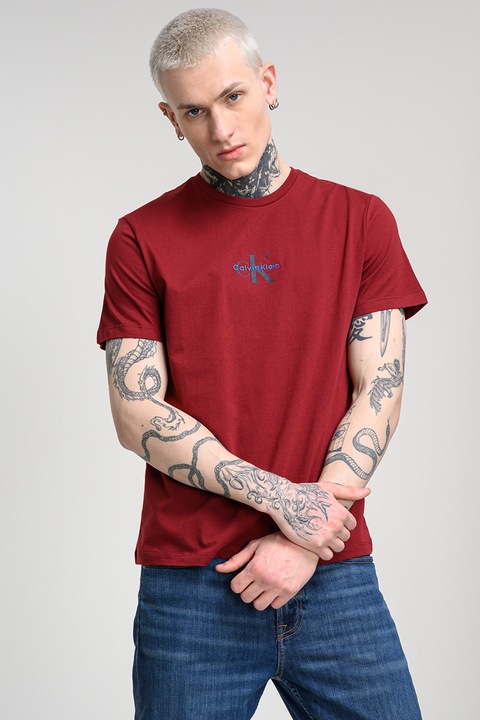 CALVIN KLEIN JEANS, Kerek nyakú logós póló, Bordó