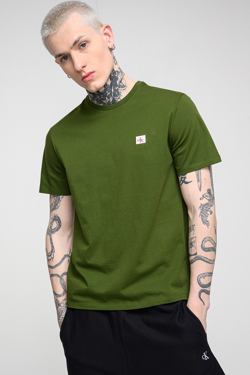 CALVIN KLEIN JEANS, Tricou de bumbac cu insigna logo, Verde, XL