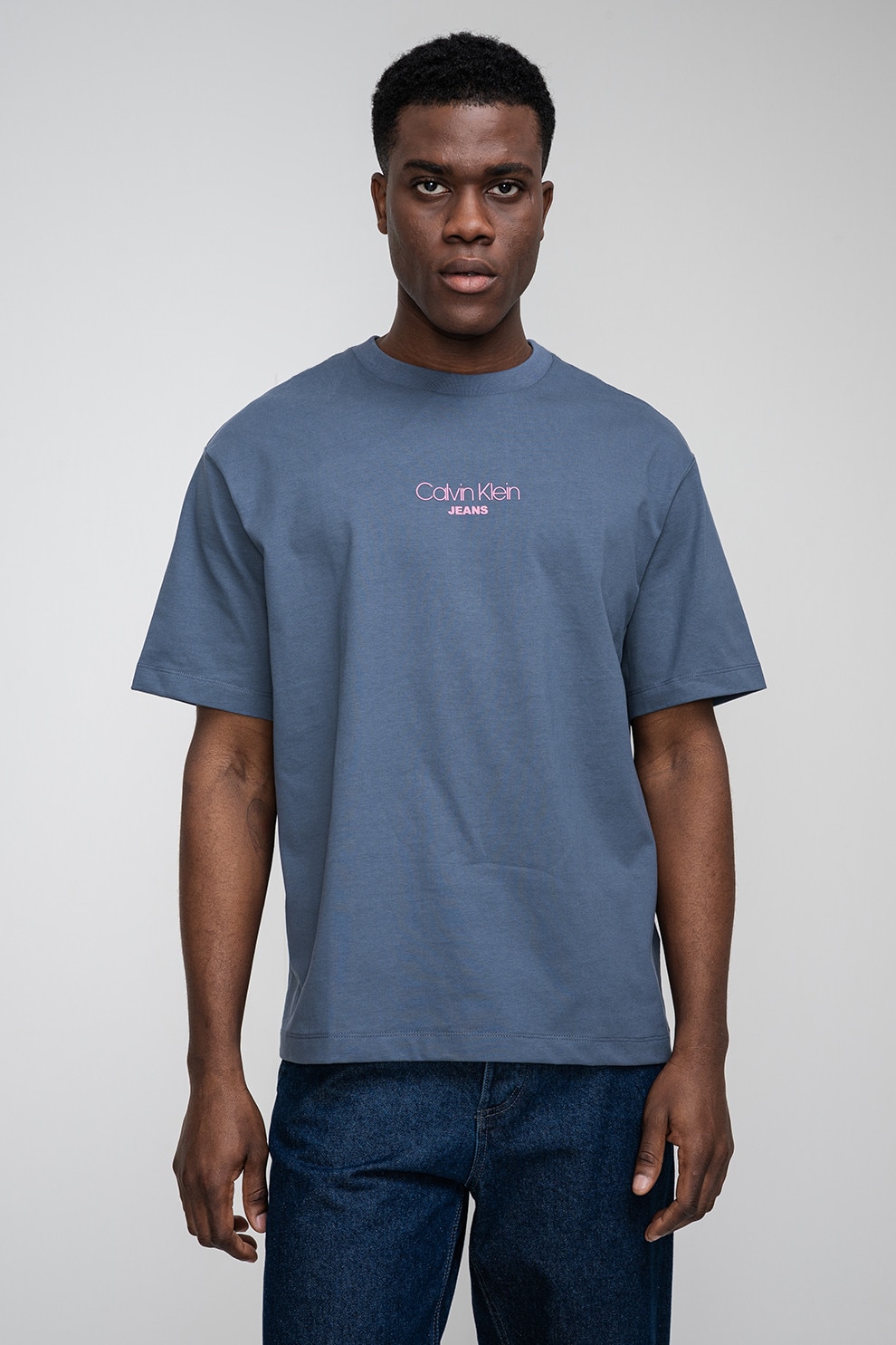 CALVIN KLEIN JEANS, Tricou lejer cu imprimeu logo, Albastru prafuit, Roz, L