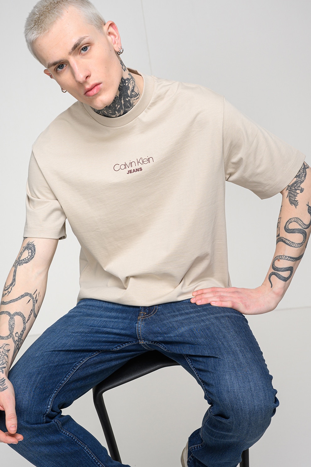 CALVIN KLEIN JEANS, Tricou lejer cu imprimeu logo, Bej deschis, M