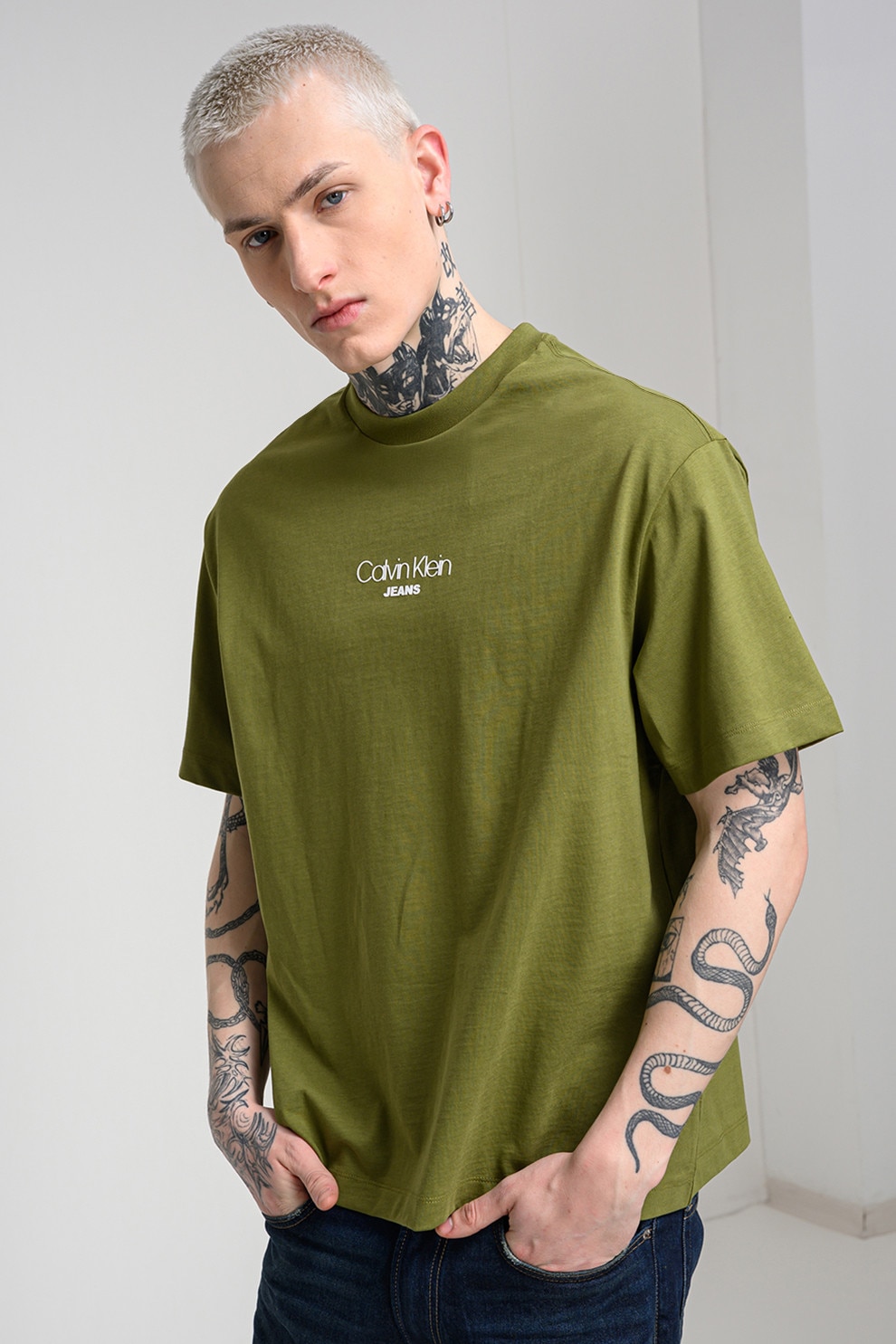 CALVIN KLEIN JEANS, Tricou lejer cu imprimeu logo, Verde, M